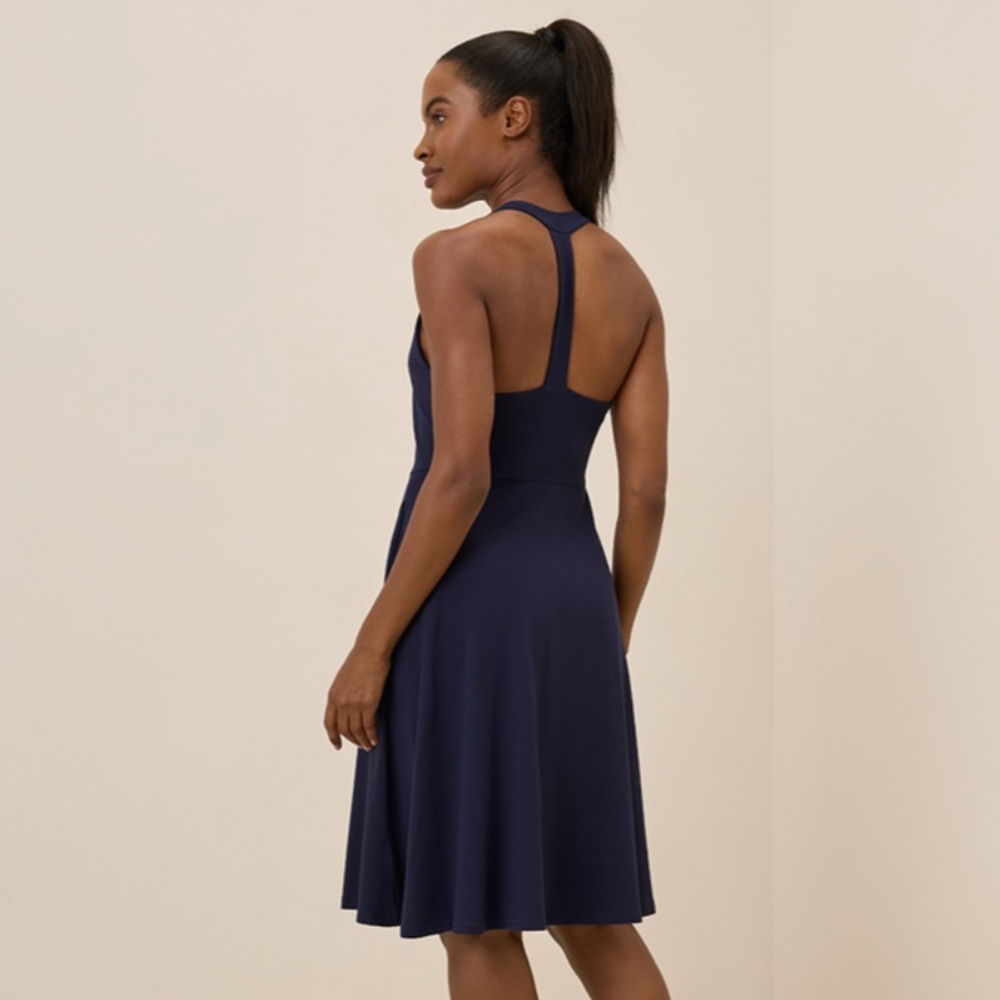 Pact Women's Eclipse Purple Fit & Flare Gathered Halter Dress - Picture 2 of 11